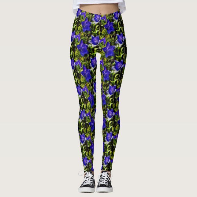 Blåa blommor art Art Mönster Leggings (Framsida)