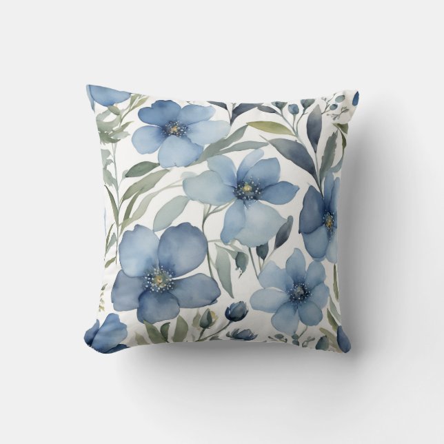 Blåa blommor Art-Blommigtens vattenfärger Kudde (Framsida)