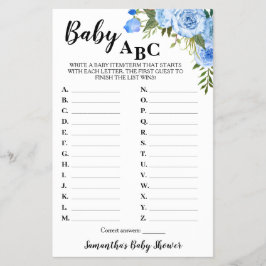 Blåa blommor Baby ABC-babyvykort Flygblad