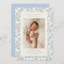 Blåa blommor | baby-kort för födelseanmälan inbjudningar
