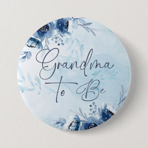 Blåa blommor Baby Shower Grandma to be Knapp