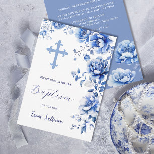 Blåa blommor Baptism Inbjudningar