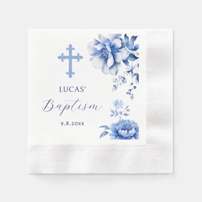 Blåa blommor Baptism Pappersservett (Framsidan)