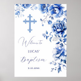 Blåa blommor Baptism Välkommen Poster