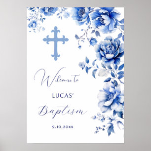 Blåa blommor Baptism Välkommen Poster