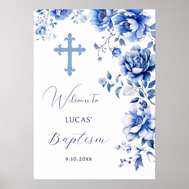 Blåa blommor Baptism Välkommen Poster (Framsidan)