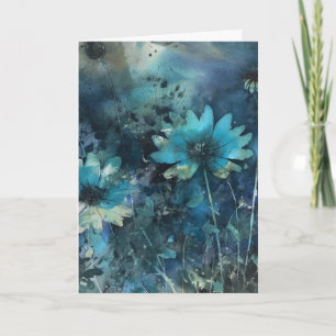 Blåa blommor blandade mediefält kort