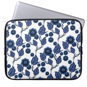 Blåa blommor blåttlöv, blommigt för Folk konst Laptop Fodral