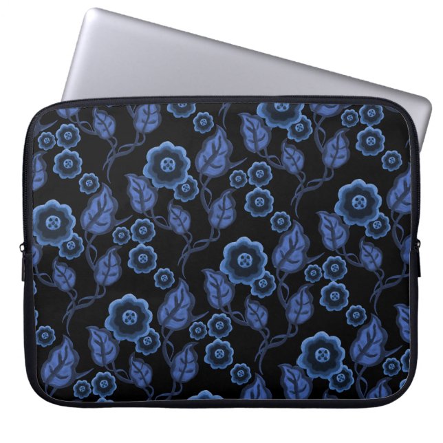 Blåa blommor blåttlöv, blommigt för Folk Laptop Fodral (Framsidan)