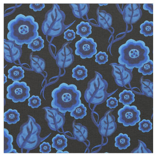 Blåa blommor/blåttlöv/blommigt/svart för Folk Tyg