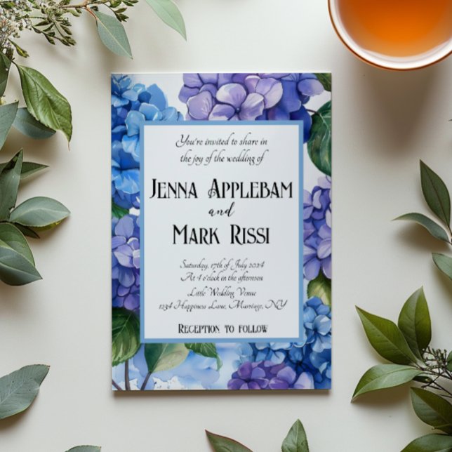 Blåa blommor Blommigt Bröllop Inbjudningar (Skapare uppladdad)