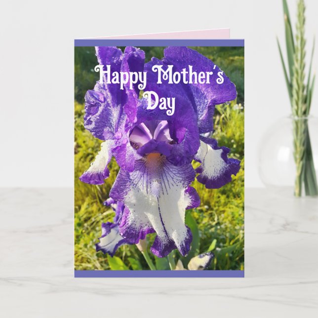 Blåa blommor Blommigt Iris Irises Mors dag Card Kort (Framsida)