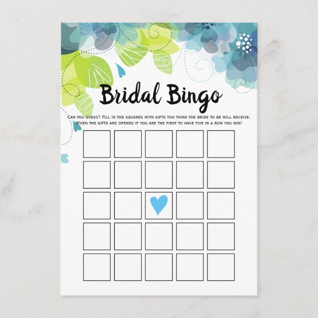 Blåa blommor blommigt möhippa bingo-spelkort tilläggskort (Framsida)