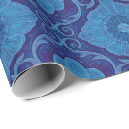 blåa blommor blommigt motif, bohemian mönster presentpapper