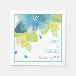 Blåa blommor blommigt vår bröllop pappersservett