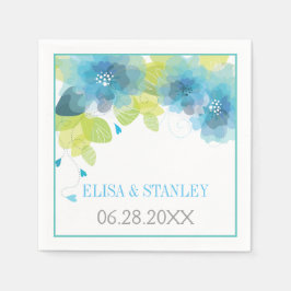 Blåa blommor blommigt vår bröllop pappersservett