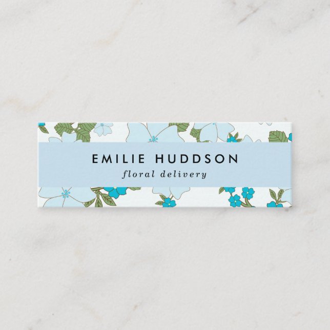 Blåa blommor, Blommönster, florist, blomning Mini Visitkort (Framsida)