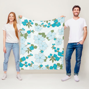 Blåa blommor, Blommönster, Mönster om blommor Fleecefilt