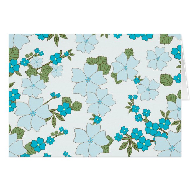 Blåa blommor, Blommönster, Mönster om blommor Hälsningskort (Framsidan Horizontal)