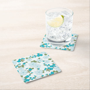 Blåa blommor, Blommönster, Mönster om blommor Underlägg Papper Kvadrat