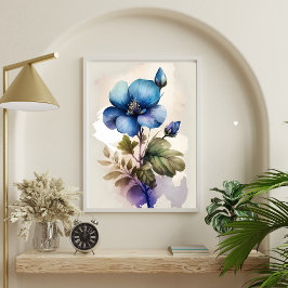 Blåa blommor Blue Bell Watercolor Print Wall Art Poster