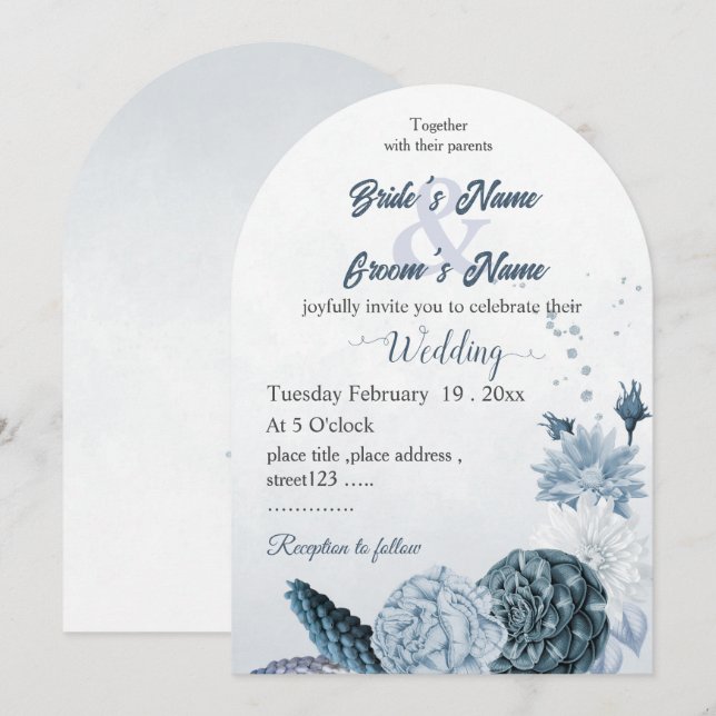 blåa blommor botaniska bröllop inbjudningar (Fram/baksida)
