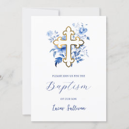 Blåa blommor Bouquet Baptism-inbjudan Inbjudningar