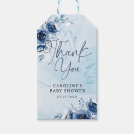 Blåa blommor Boy Baby Shower Tack Presentetikett