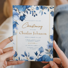 Blåa blommor Boy Blommigt Christening Inbjudningar