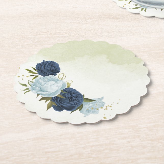 blåa blommor bröllop underlägg papper (Vinklad)