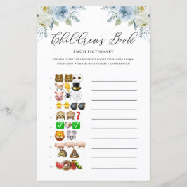 Blåa blommor Childrens Bok Emoji Baby Shower Game