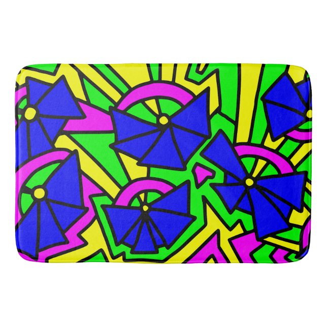 Blåa blommor Doodle Art Badrumsmatta (Framsidan)