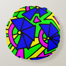 Blåa blommor Doodle Art Rund Kudde