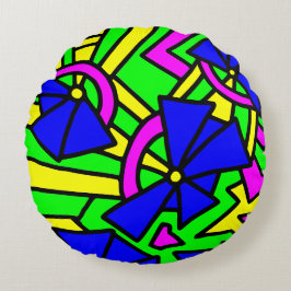 Blåa blommor Doodle Art Rund Kudde