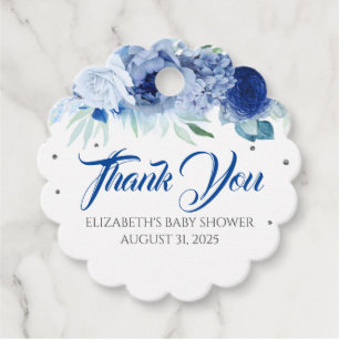 Blåa blommor Elegant Baby Shower Tack Gåvor Etiketter