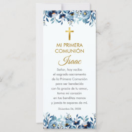 Blåa blommor First Communion Bookmark på spanska