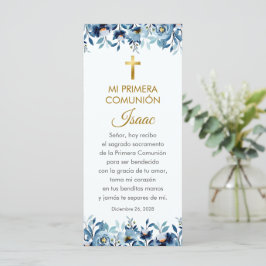 Blåa blommor First Communion Bookmark på spanska