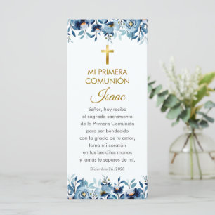 Blåa blommor First Communion Bookmark på spanska
