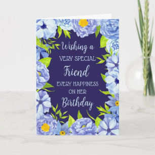 Blåa blommor Friend Birthday Kort