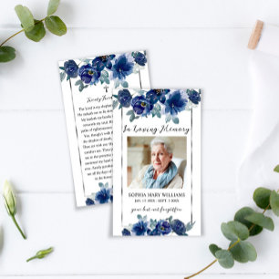 Blåa blommor Funeral Memorial Prayer Photo Card Visitkort