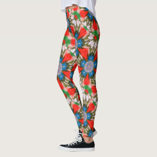 blåa blommor görar grön rött leggings