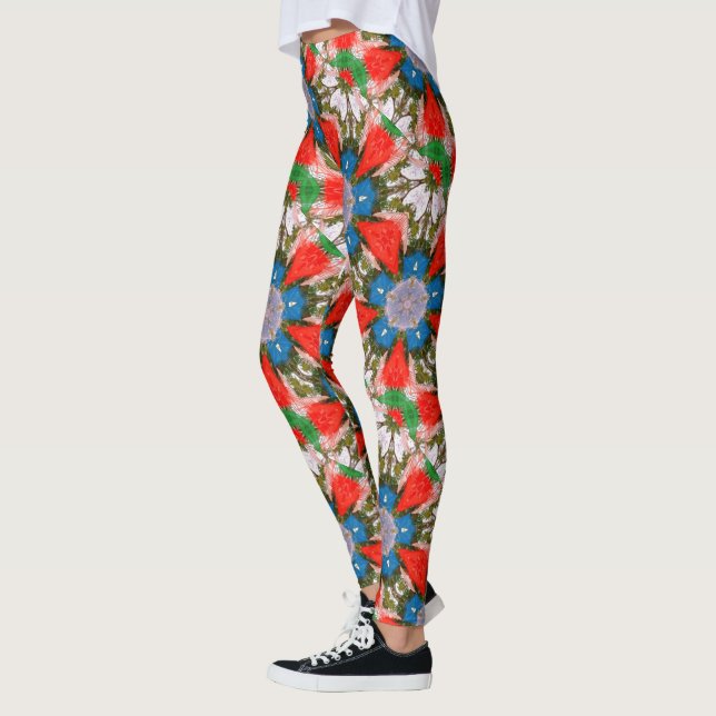 blåa blommor görar grön rött leggings (Vänster)