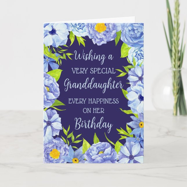Blåa blommor Granddotter Birthday Card Kort (Framsida)