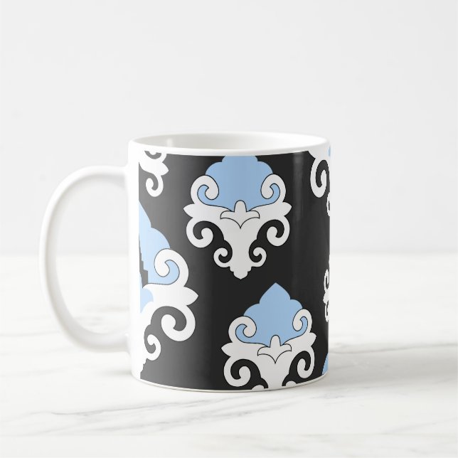 Blåa blommor Grått Bakgrund Mönster Kaffemugg (Vänster)