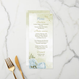 blåa blommor greenery bröllop meny