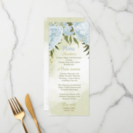 blåa blommor greenery bröllop meny