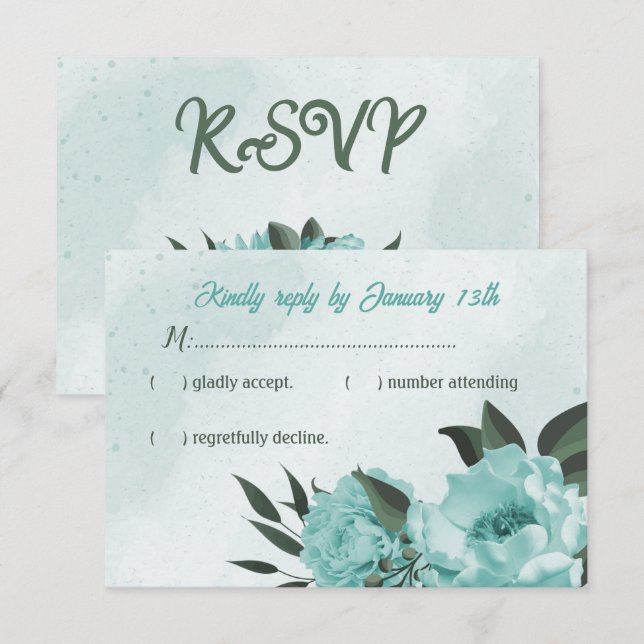 blåa blommor greenery bröllop OSA kort (Fram/baksida)