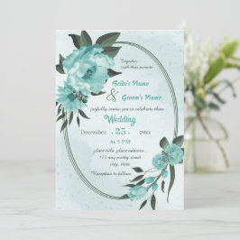 blåa blommor greenery geometric bröllop inbjudningar