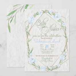 Blåa blommor Greenery Terrarium Baby Shower Inbjudningar