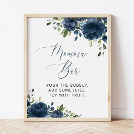 Blåa blommor, Grey, Boho, Momosa Pub Poster